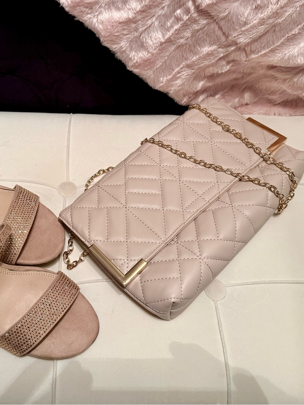 Kelly & Katie Blush Quilted Block Heel Sandals